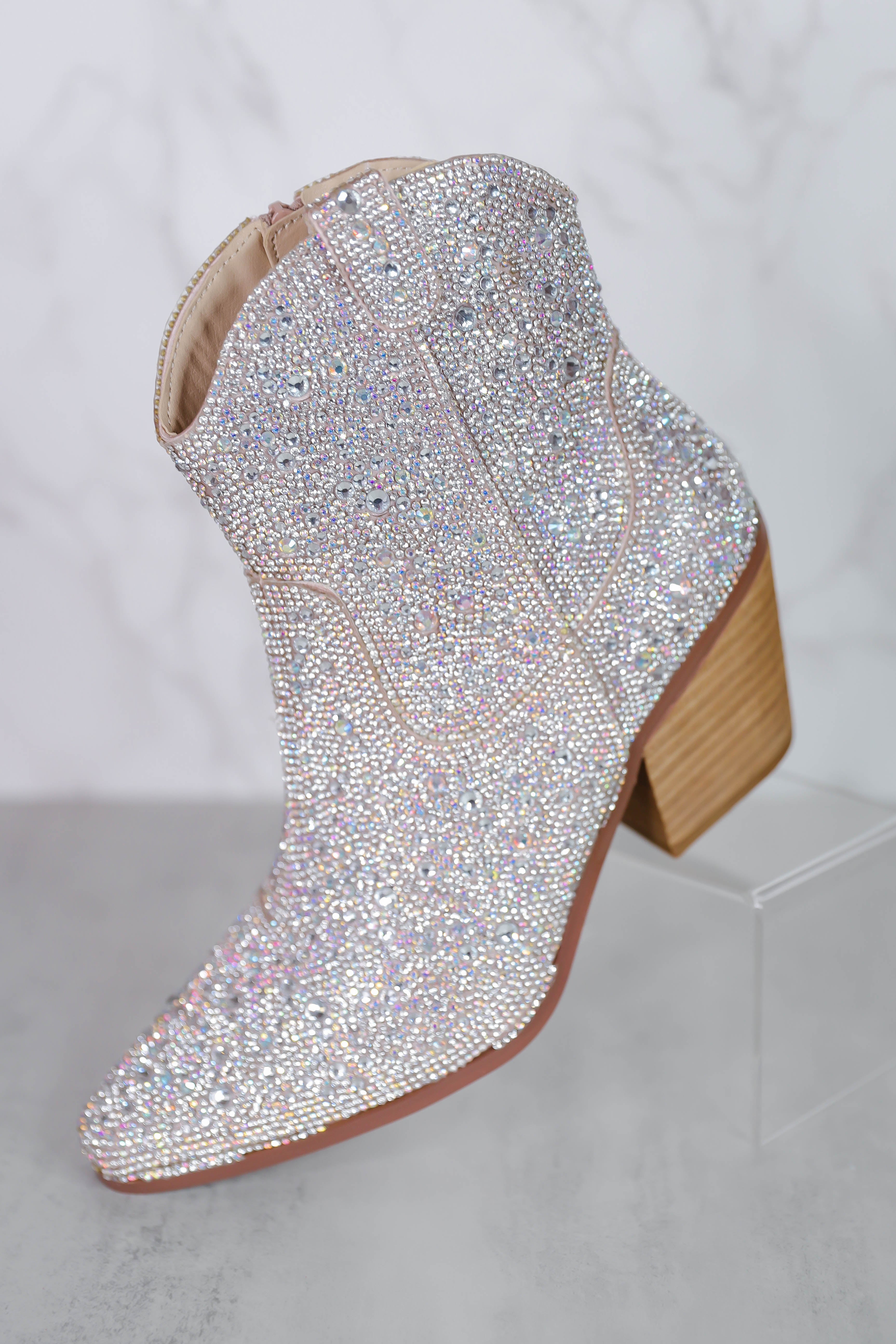 Whitney Rhinestone Western Booties-Silver