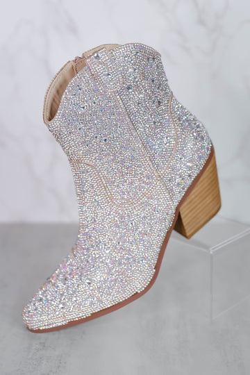 Whitney Rhinestone Western Booties-Silver