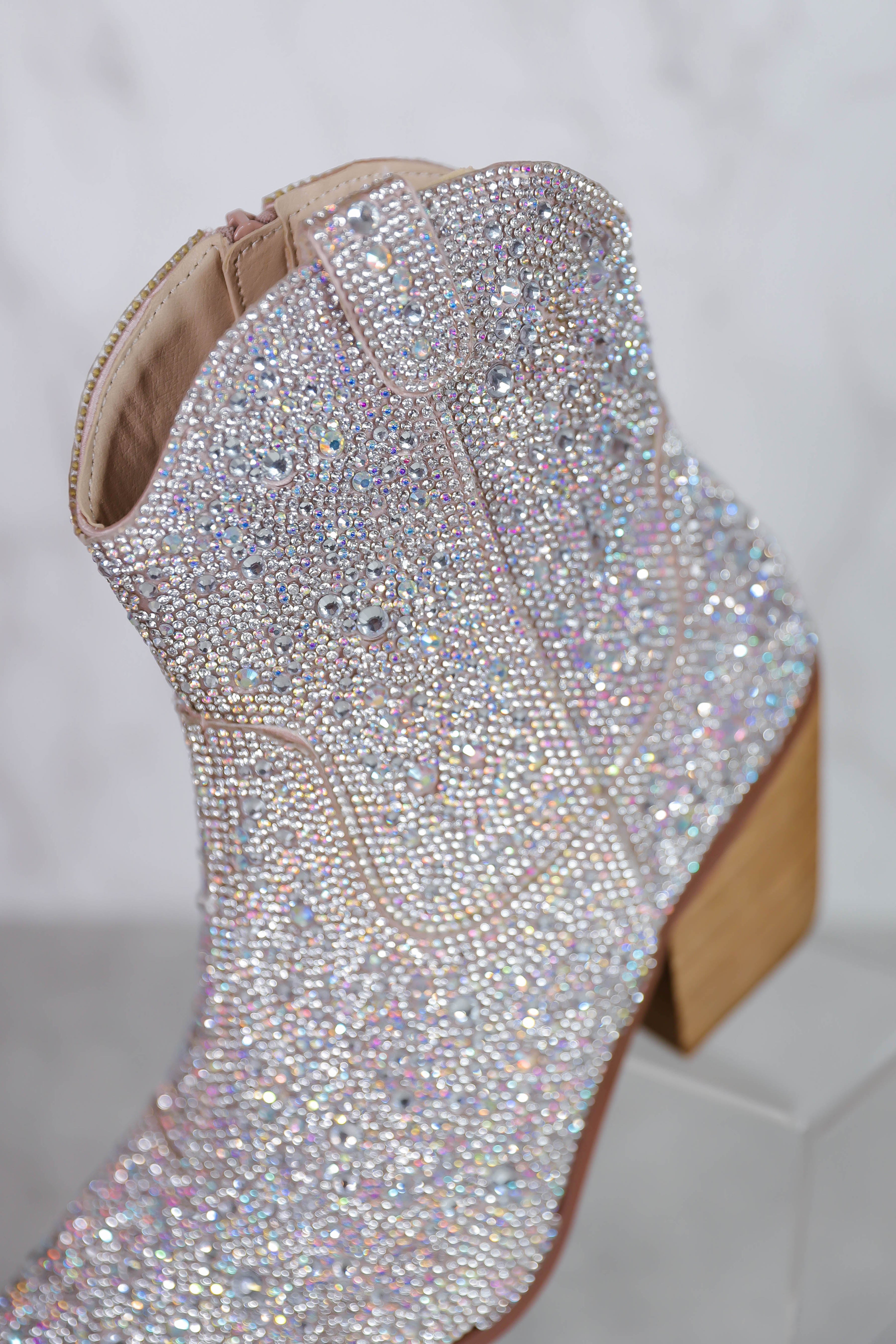Whitney Rhinestone Western Booties-Silver