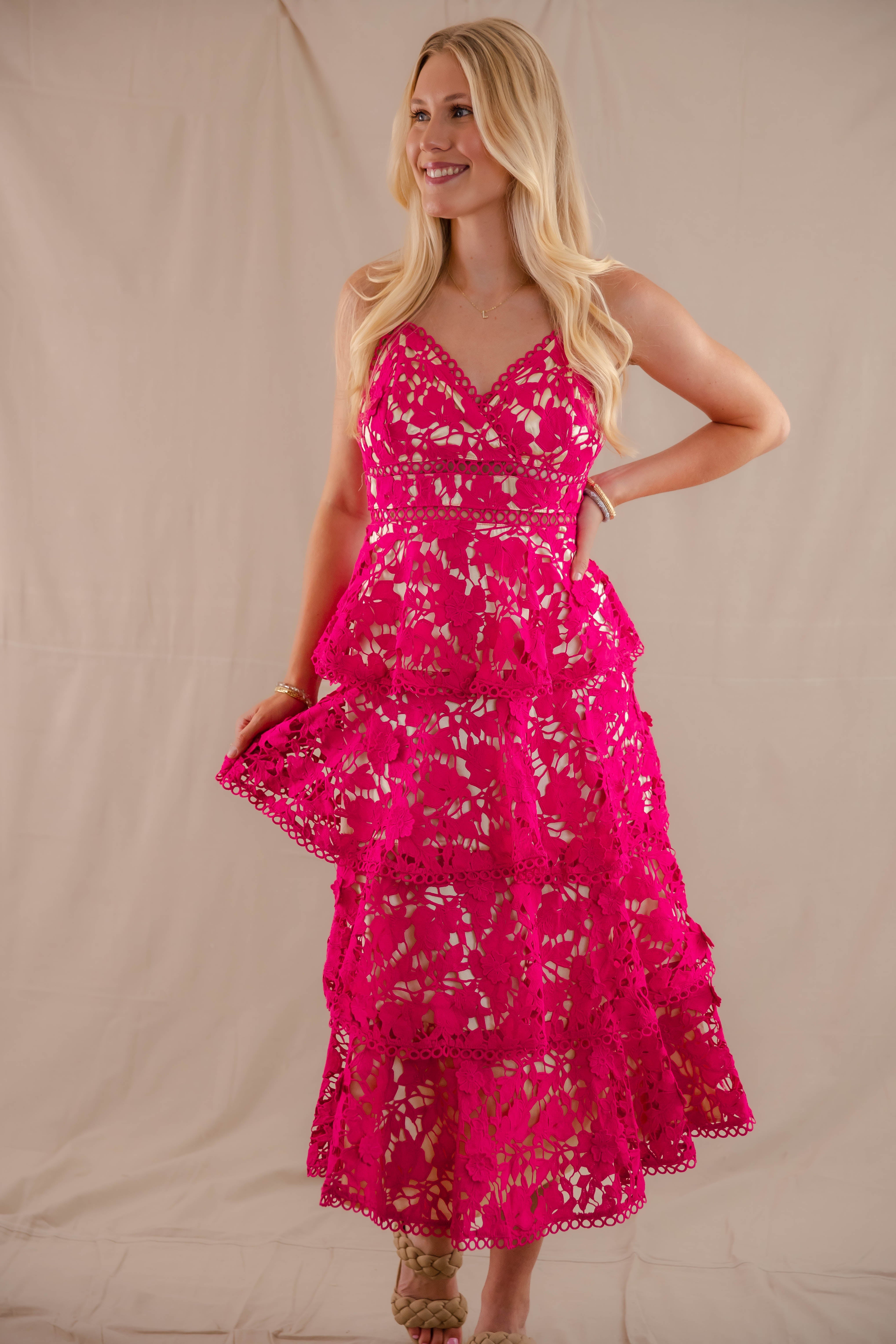 Love Grows Here Midi Dress-Magenta