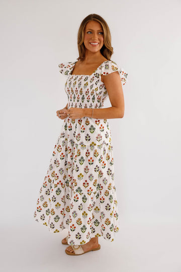 Invited To Bloom Midi Dress-White