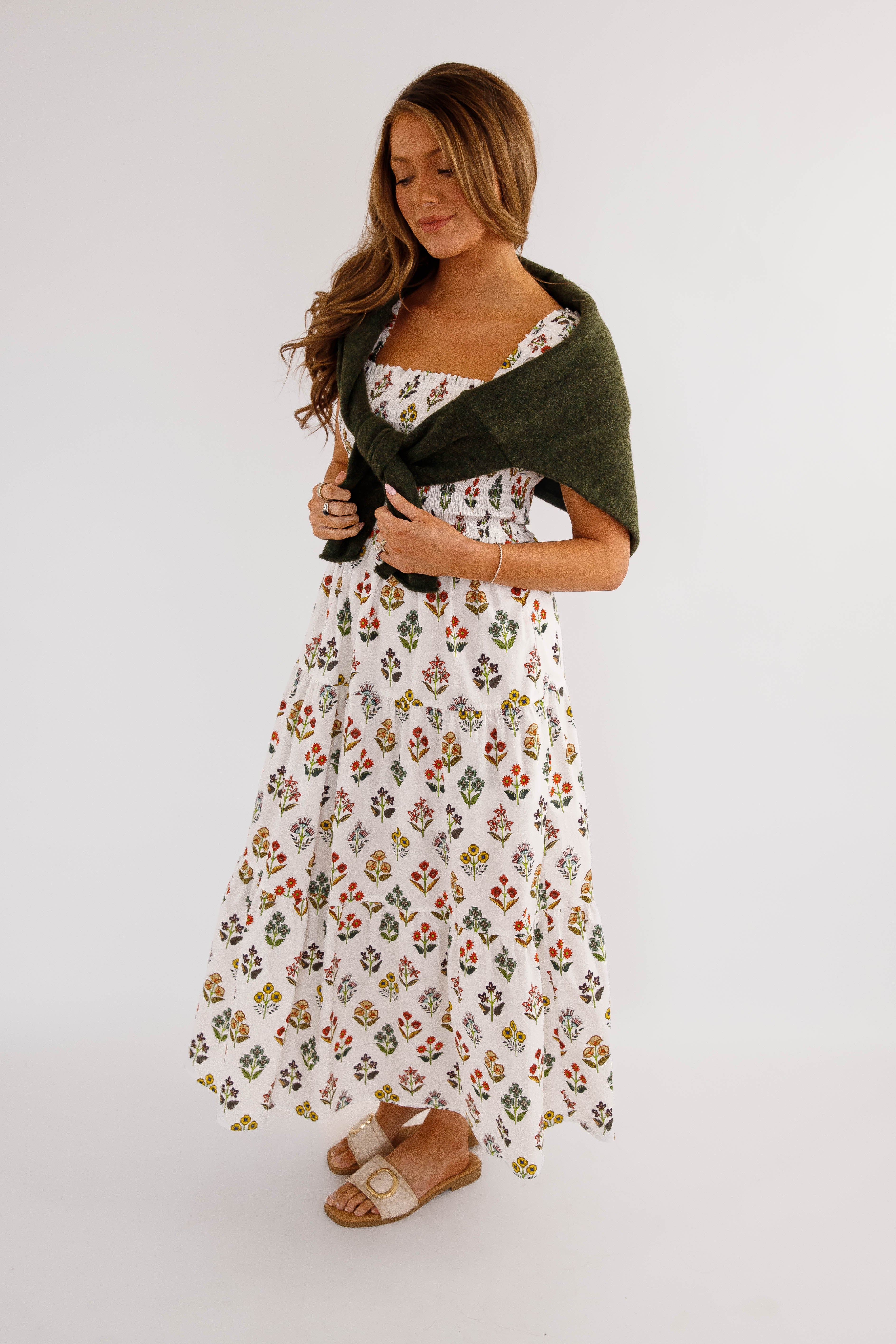 Invited To Bloom Midi Dress-White