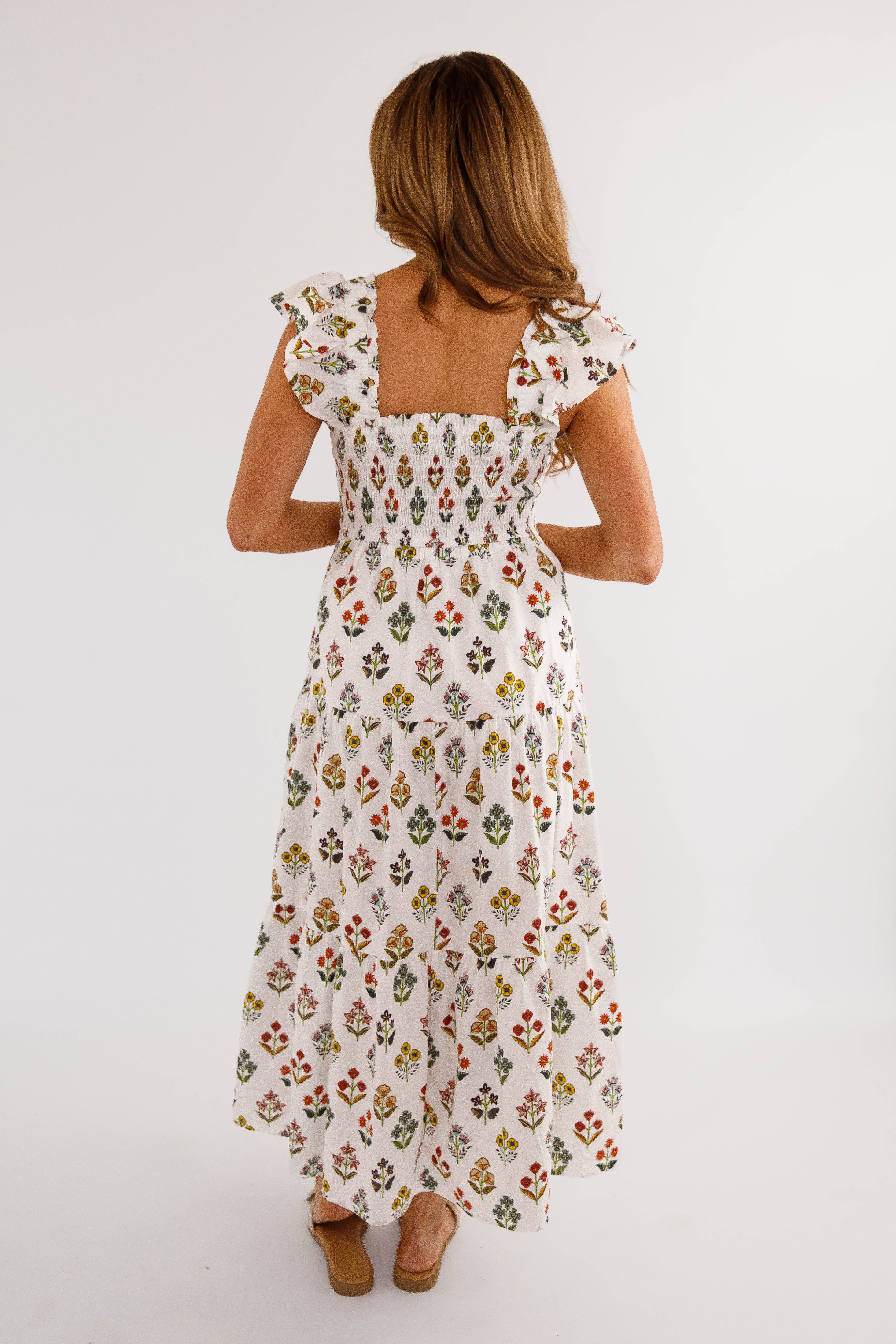 Invited To Bloom Midi Dress-White