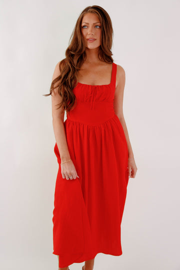 Noticing A Pattern Midi Dress-Red