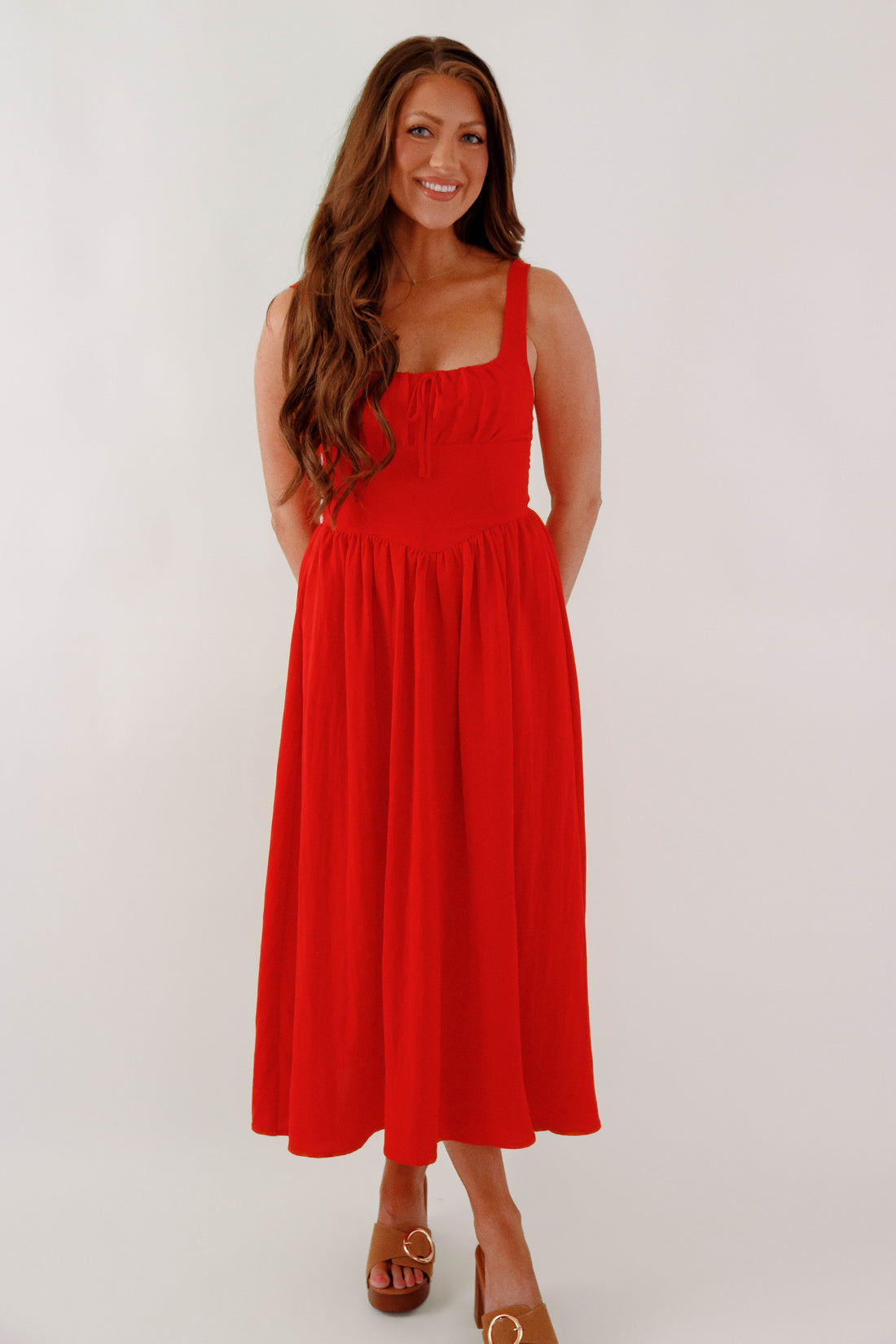 Noticing A Pattern Midi Dress-Red