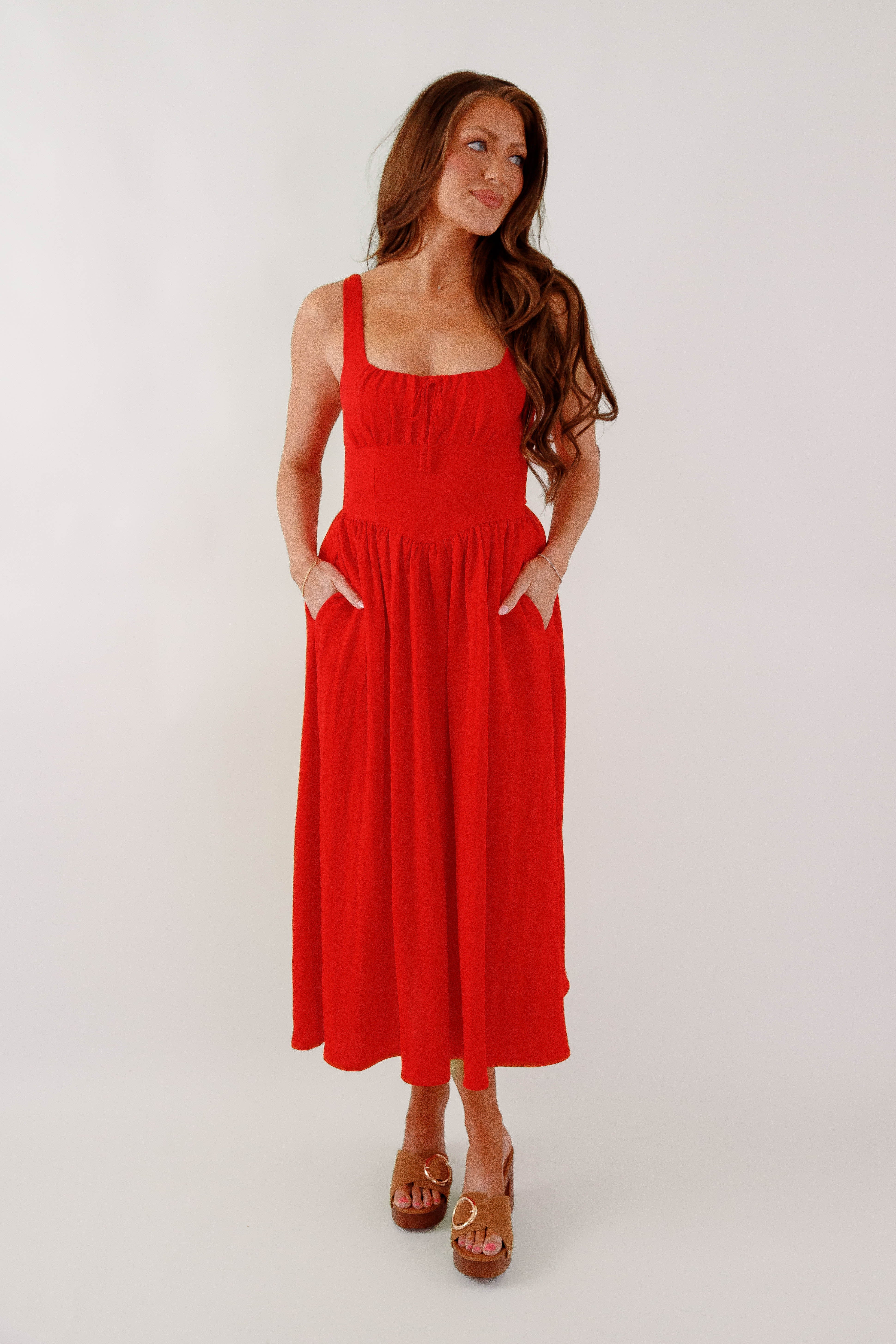 Noticing A Pattern Midi Dress-Red
