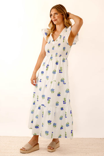 It's No Surprise Midi Dress-Blue Floral