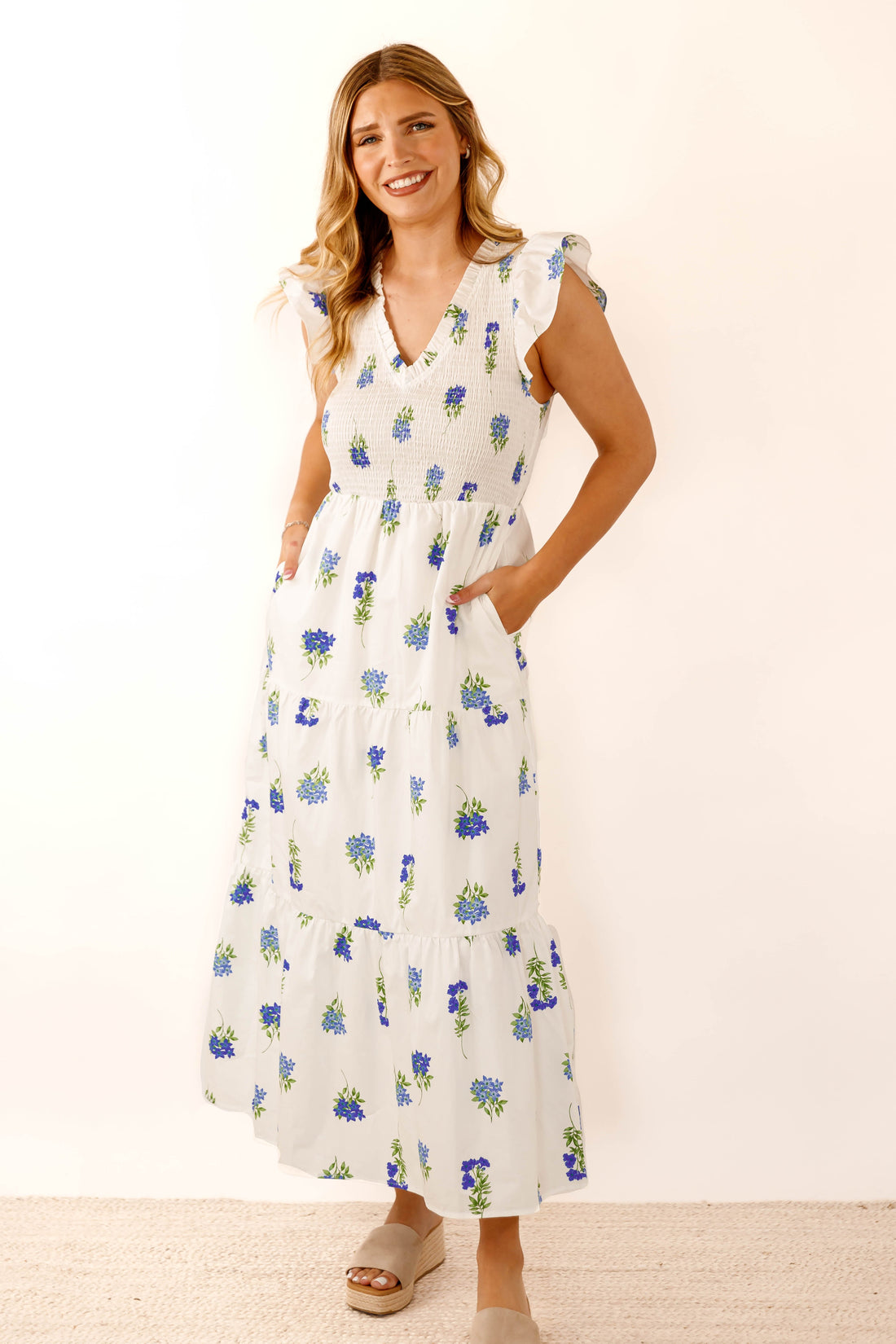 It's No Surprise Midi Dress-Blue Floral