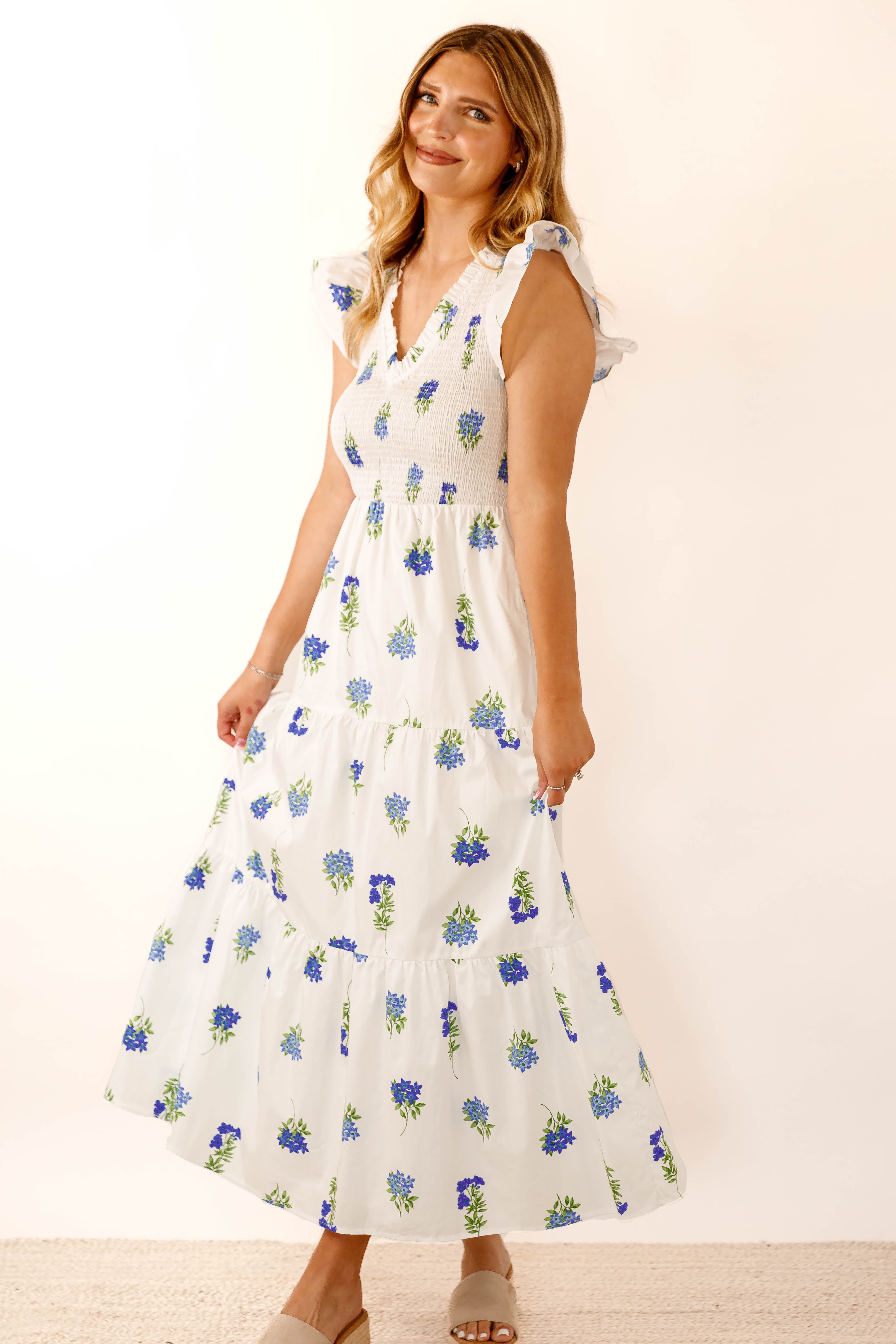 It's No Surprise Midi Dress-Blue Floral