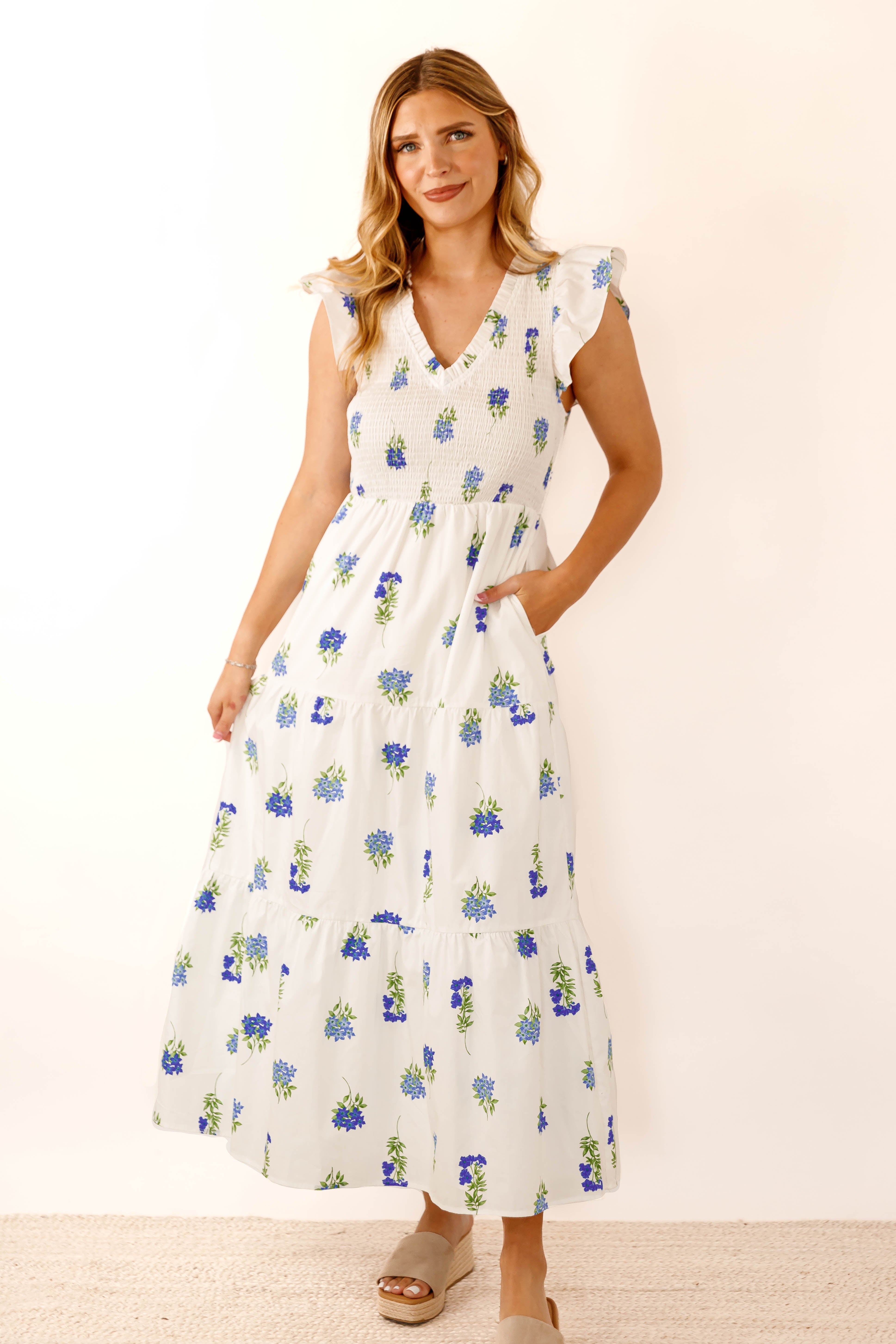It's No Surprise Midi Dress-Blue Floral