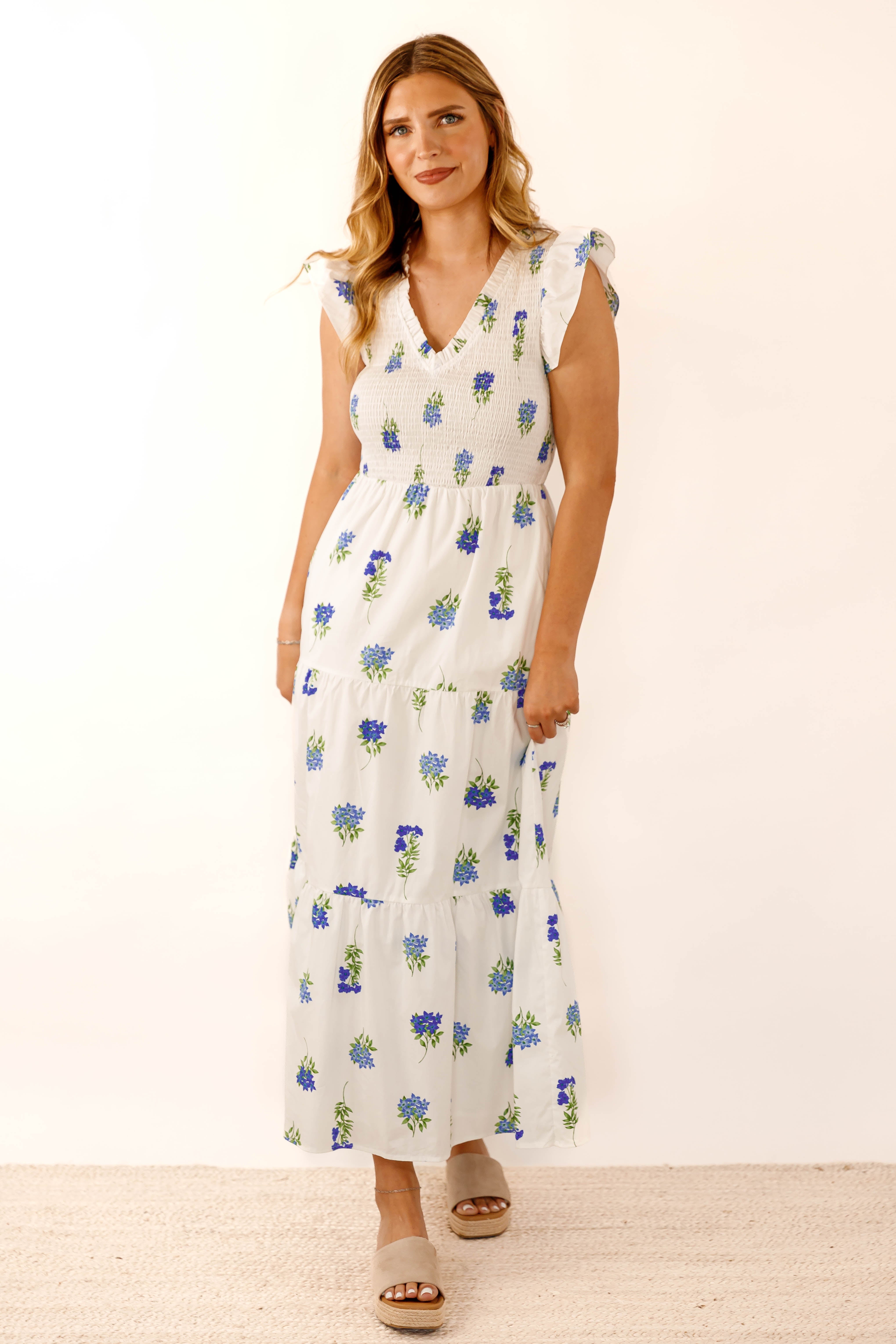 It's No Surprise Midi Dress-Blue Floral