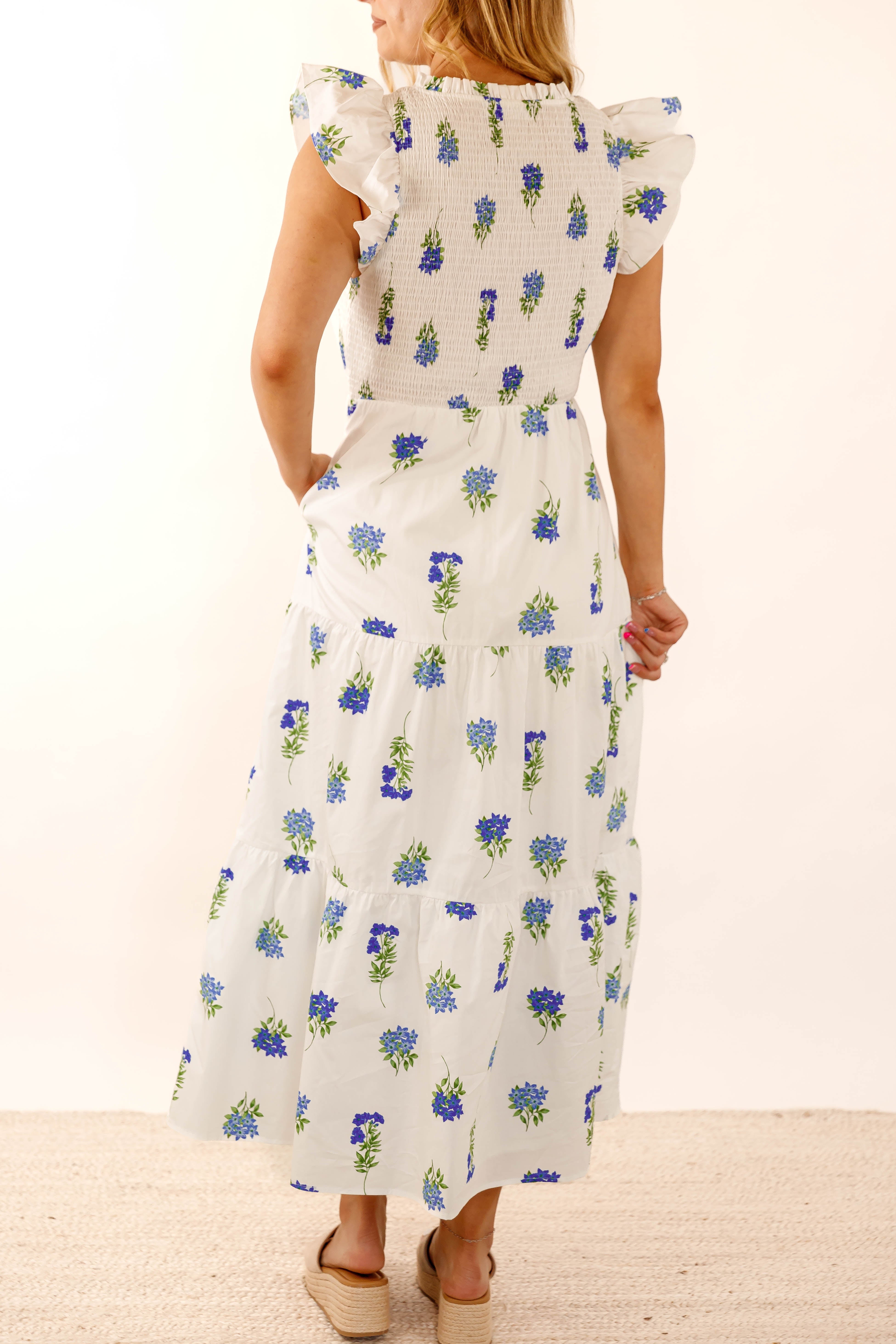 It's No Surprise Midi Dress-Blue Floral