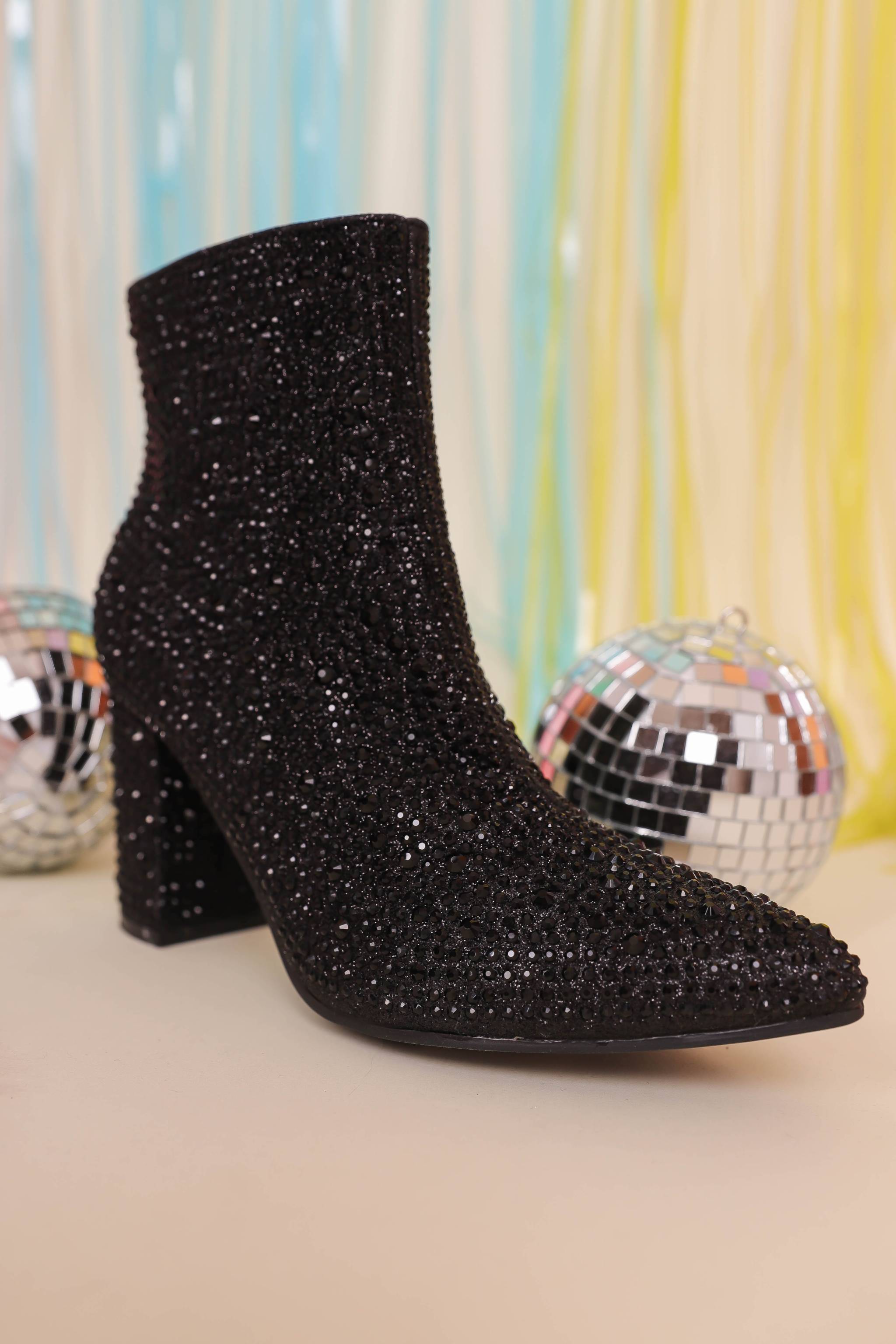 Garcelle Rhinestone Booties-Black